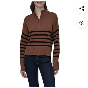 (5)DKNY Womens Striped F Zip Sweater